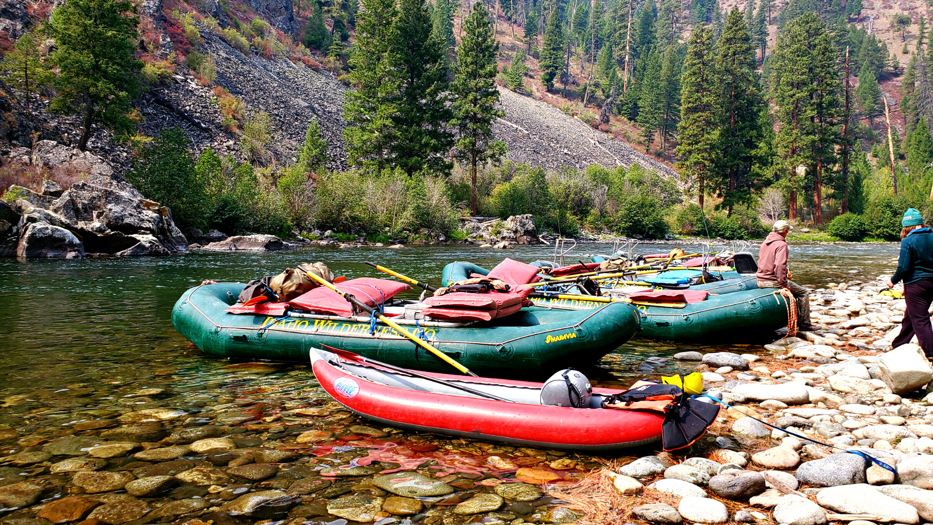 Rafts are readied with gear for guests to enjoy a day rafting down the Middle Fork of the Salmon River.
