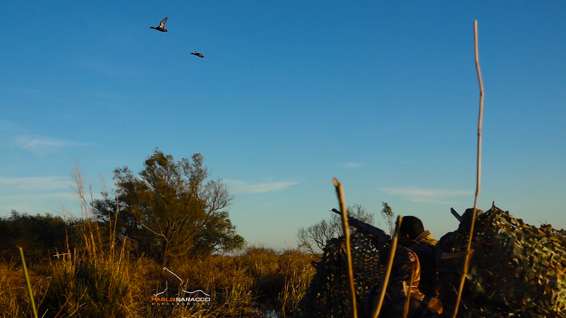 A duck hunter lines up his shot while on the Argentinian Cast and Blast program.